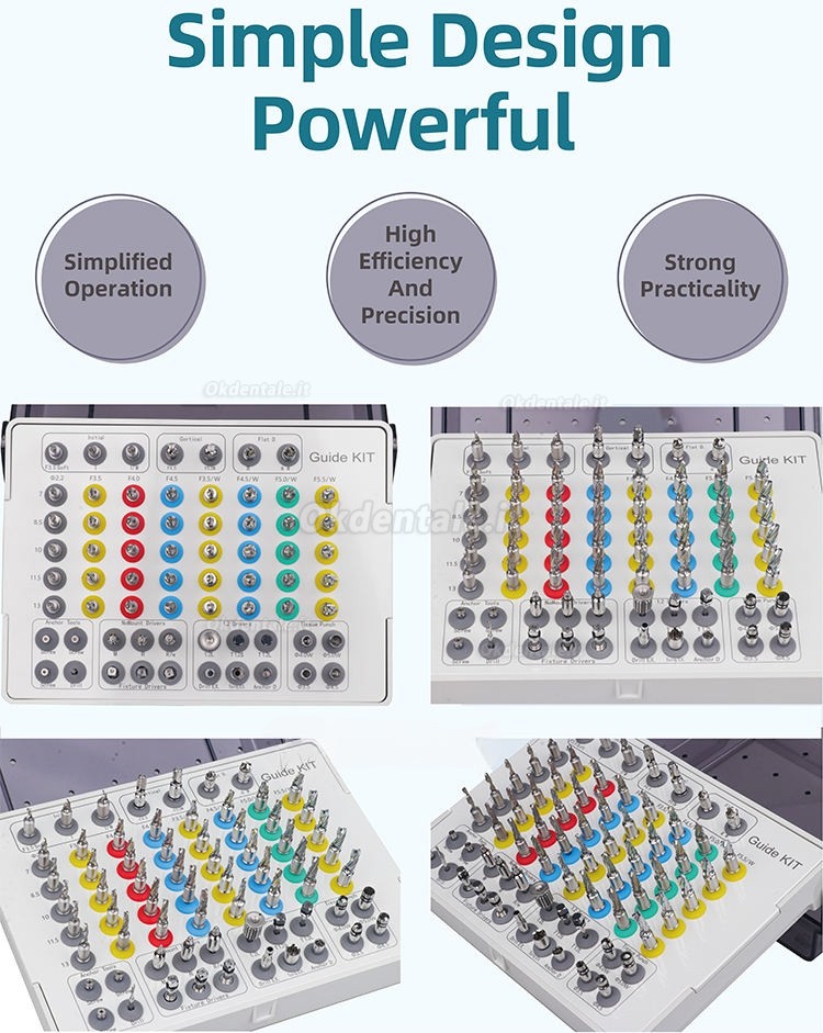 Kit guida impianto universali dentali (Kit di guide per perforatore tissutale, alesatore, ancoraggio e trapano)